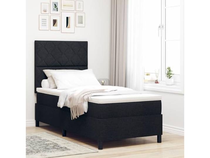 SKTQYQO Boxspringbett mit Matratze & schwarzer LED geeignet für Hotel und Studios 90 x 190 cm Stoff