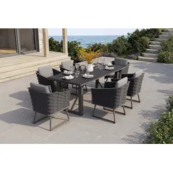 OUTFLEXX Oranger Blossom Garten-Essgruppe, 6 Personen, Tisch 200x90cm, inkl. Polster, anthrazit/Rope