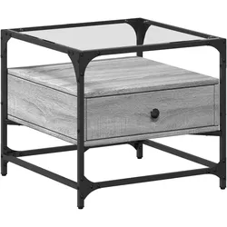 vidaXL Couchtisch mit Glasplatte Grau Sonoma 50x50x45 cm Stahl