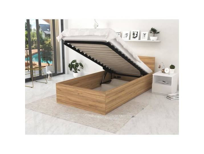 Lit coffre Panama 90x200 - Sommier inclus Chêne
