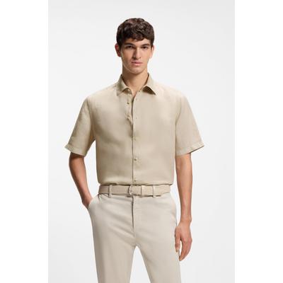 Kurzarmhemd BOSS ORANGE "Rash Premium Herrenmode", Herren, Gr. L (41/42), N-Gr, beige (light beige271), Web, Obermaterial: 100% Leinen, unifarben, regular fit hüftbedeckend, abgesteppte Kante, Hemden, aus reinem Leinen, regular fit
