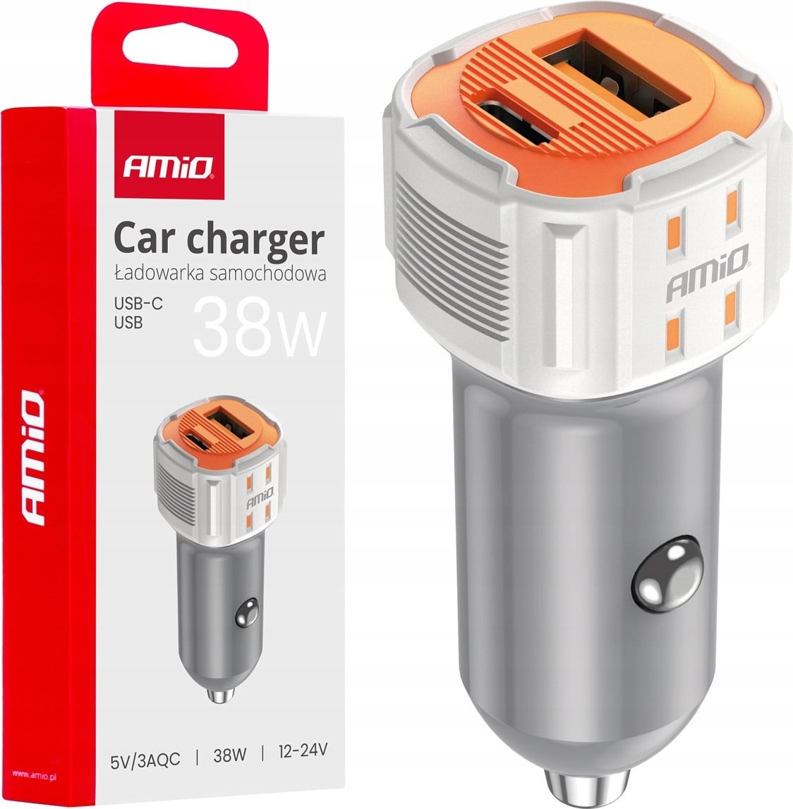 AMiO USB-A + USB-C autolader 38W AMIO-03883