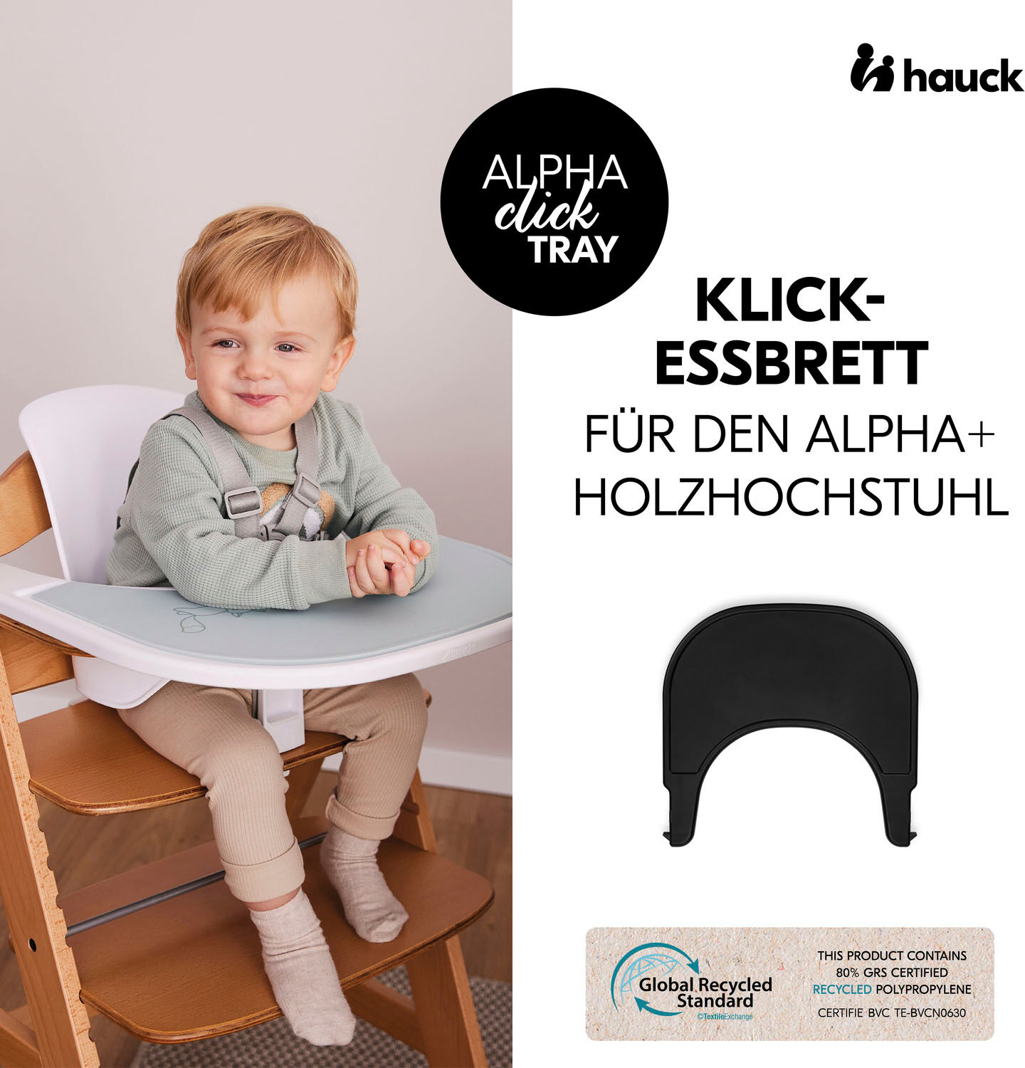 Hochstuhltablett HAUCK "Alpha Click Tray, Black", schwarz, B:43cm H:3,5cm T:46cm, Kunststoff, Tabletts, Hochstuhltablett, aus recyceltem Material schwarz B/L: 43cm