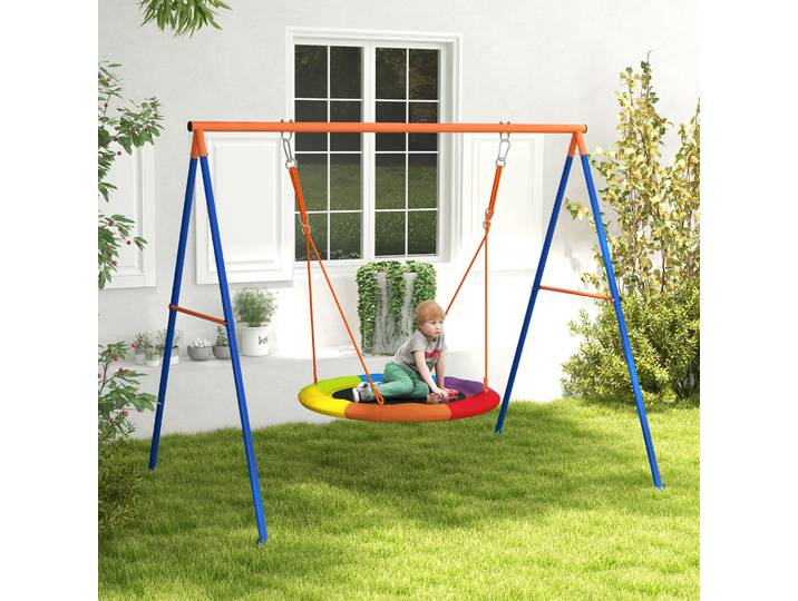 Outsunny Balançoire Nid Enfants Métal 196x172x180cm Multicolore