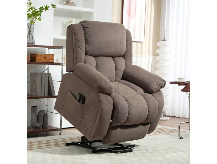 HOMCOM Fauteuil Massage Chauffant Aide au Lever Marron Clair