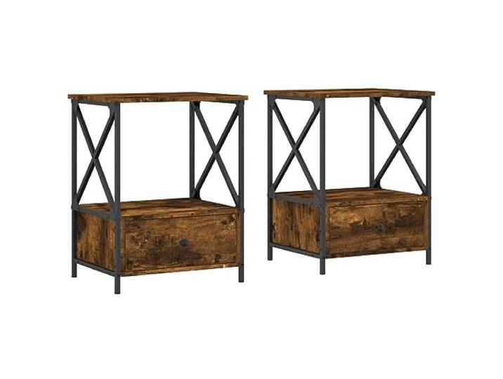 HGLADYU Nachttische 2 STK. Räuchereiche, industrieller Stil Nachttisch aus Holzwerkstoff mit Eisenrahmen, 50x41x65 cm, verstellbare Füße, viel Stauraum für Alltagsgegenstände