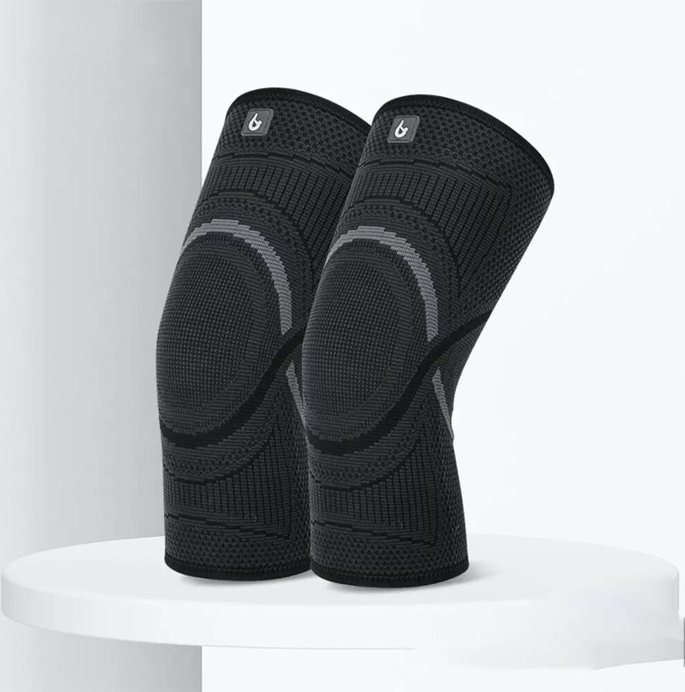 INF Sport-Kniebandage: Gestrickte Knieschoner für Laufen, Basketball und Gelenkschutz L Schwarz