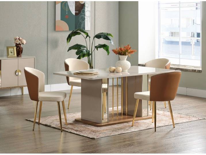 JVmoebel Esszimmer-Set Holztisch mit weißen Polsterstühlen, modern und komfortabel, (7-St., 1x Esstisch + 6x Stühle), Made in Europa