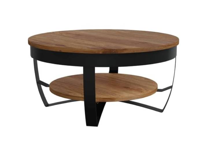 HEFZGDB Couchtisch 65x65x32 cm Massivholz Akazie Industrie-Stil Antik Retro Sofatisch Beistelltisch mit Ablage Stahlgestell Handgefertigt Langlebig Wohnzimmertisch