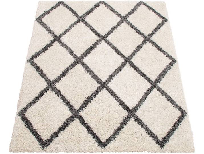 Hochflor-Teppich PACO HOME Arezzo 681 , grau (weiß, anthrazit), B:120cm H:49mm L:160cm, Polypropylen, Teppiche, Hochflor-Teppich, modernes Rauten Design, sehr weicher Flor