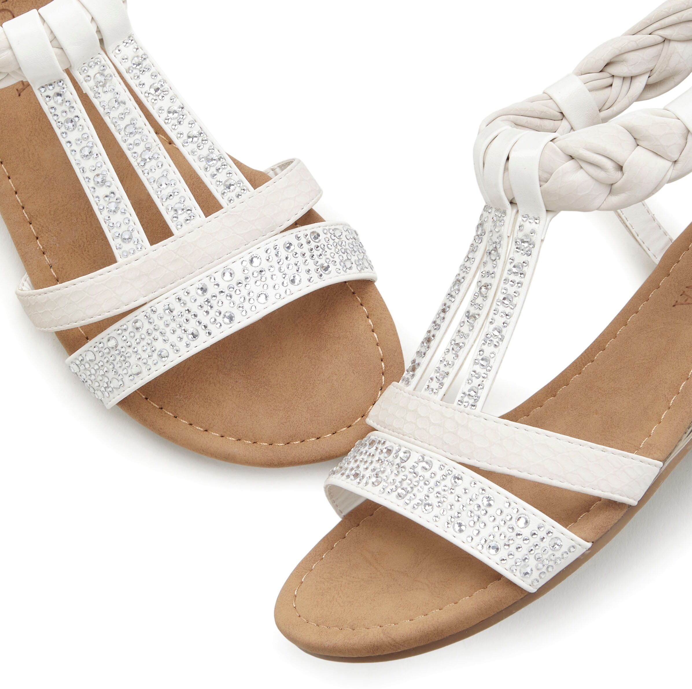 Sandale LASCANA "Sommerschuh, Sandalette", Damen, Gr. 40, weiß (sanftes weiß), Obermaterial: 100% Lederimitat. Decksohle: 100% Lederimitat. Futter: 100% Lederimitat. Laufsohle: 100% Lederimitat, Glitzer, unifarben, Basic, Schuhe Sandale, mit Glitzersteine