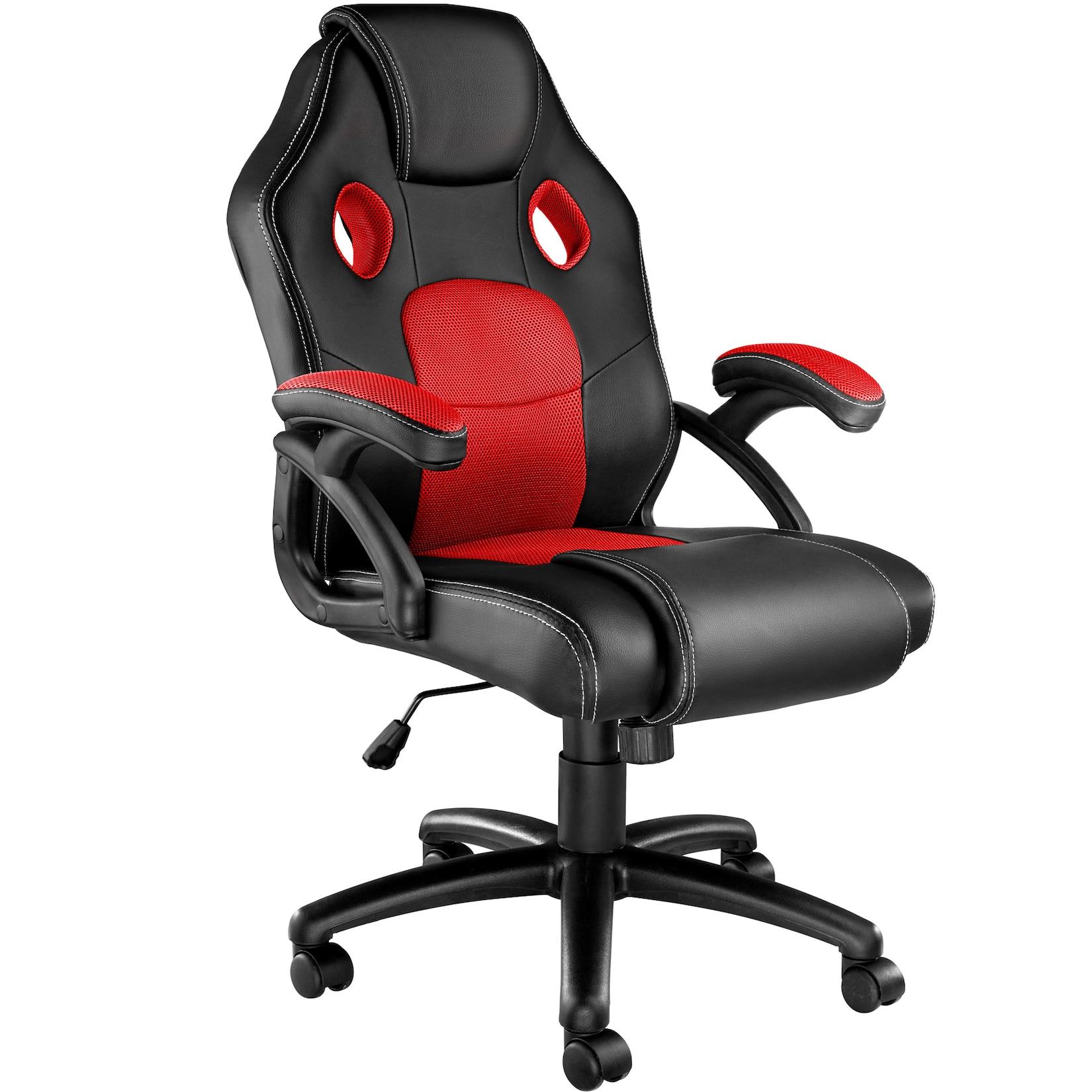 tectake® Bürostuhl, ergonomische Form, Kunstlederbezug mit Mesh-Gewebe, stufenlos höhenverstellbar