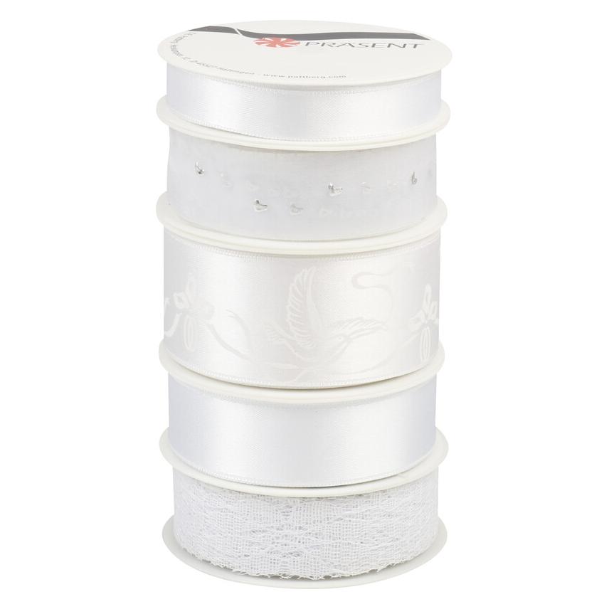 Präsent Geschenkband Hochzeit satiniert weiss 15,0/25,0/40,0 mm x 5x 3,0 m (5x) (9510515-005)