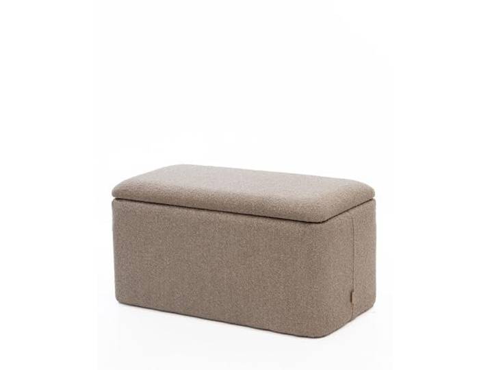 SIX Rechteckiger Polsterhocker mit Stauraum Sitzhocker Fußhocker Bouclé Stoff Beige Stabiler Hocker mit Aufbewahrung Bequemer Pouf für Wohnzimmer oder Schlafzimmer