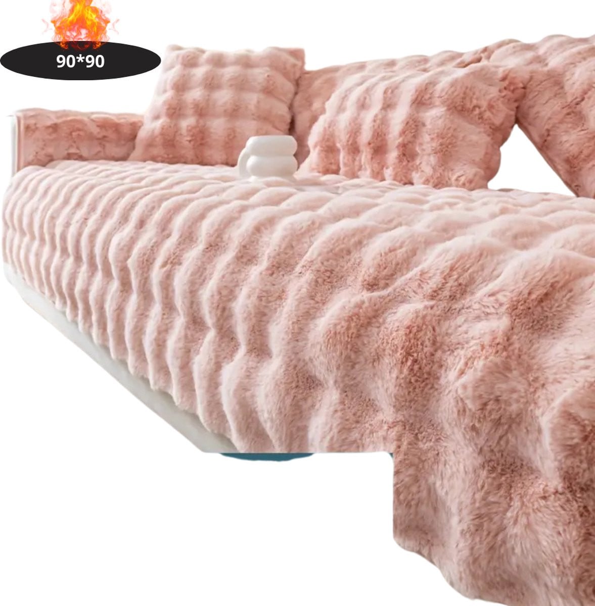 Nivard Bankhoes Bankbeschermer Stretch Pluche Roze Enkel 90x90 cm