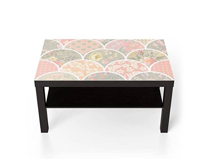 DEQORI Glastisch schwarz groß 90x50 cm Motiv Blumiges Schuppenmuster ausgefallener Beistelltisch aus Glas Hochglanz Couchtisch fürs Wohnzimmer moderner Couch Tisch mit Design