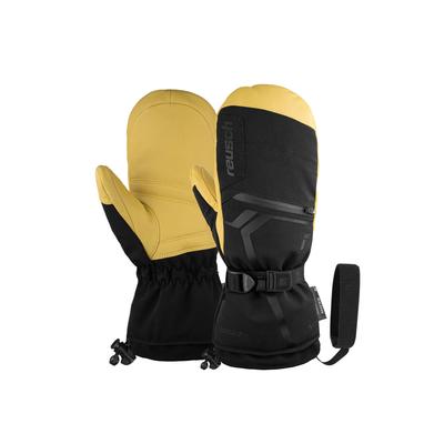 Fäustlinge REUSCH "Fäustling Down Spirit Mitten höchste Wärmestufe, wasserdicht", Damen, Gr. 9, gelb (schwarz, beige), 50% Polyester, 45% Ziegenleder, mehrfarbig, Handschuhe Fäustlinge, mit höchster Wärmestufe