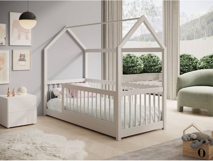 MOEBLO Hausbett TIVI (Stilvolles Kinderbett im Haus-Design, Hausbett Kinder Kinderbett Kiefernholz Spielbett Hausform, Optional mit oder ohne Matratze wählbar), in 3 Größen erhältlich: 140×70, 180×80 und 200×90 cm