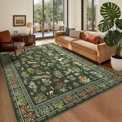 Garvee Playful Animals Botanical Design Area Rug
