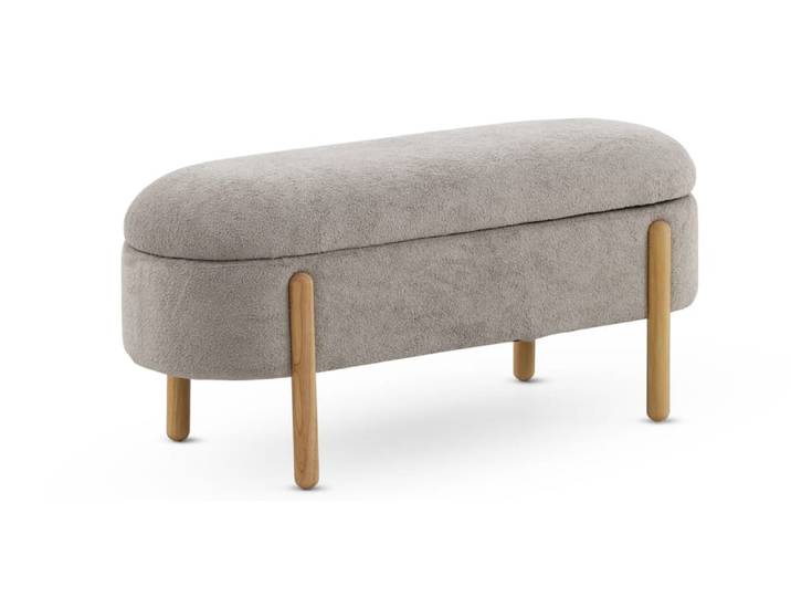 Tabouret tapissé en boucle grise avec structure et pieds en pin