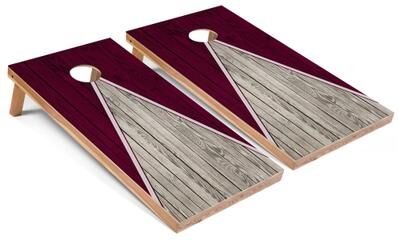 Skip's Garage Solid Wood Cornhole Boards - Maroon Triangle Design