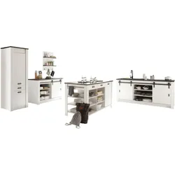 KÜCHEN-SET weiß Pinie, anthrazit Landhaus, Küchenschrank Set 5-teilig mit Kochinsel