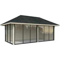 Palmako Pavillon Bianca 16,6 m2 Set 502 Slide Plus mit Isolierglas-Schiebetüren transparent tauchgrundiert