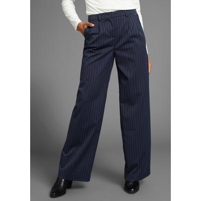 Anzughose LAURA SCOTT, Damen, Gr. 34, N-Gr, blau (dunkelblau), Web, Obermaterial: 65% Polyester, 33% Viskose, 2% Elasthan, Nadelstreifen, weit lang, Hosen Anzughose, mit Nadelstreifen