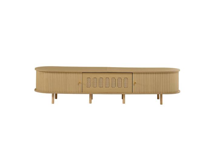 Oxeza Tv-Schrank 180/40/40 cm Helles Holz mit Klapptür und 2 Rollladentüren, Naturfarben, Rechteckig, 180x40x40 cm, Wohnzimmer, TV Möbel, Lowboards, Lowboards stehend