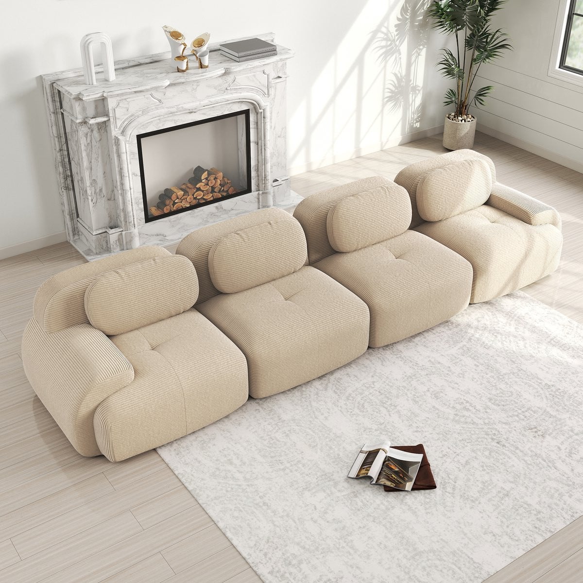 FloraGrace Hoekbank Modulair 4 Zits - Beige - Zachte Corduroy