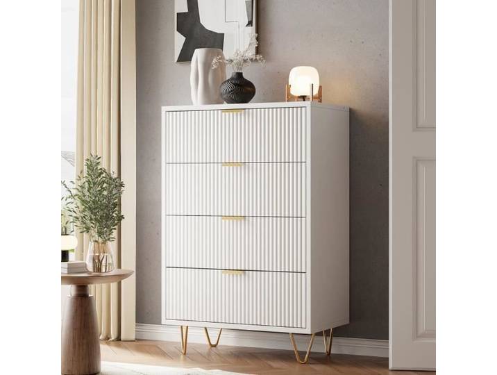 Commode - DREAMMESPACE - 60x34x91cm - 4 tiroirs - Métal doré - Design moderne