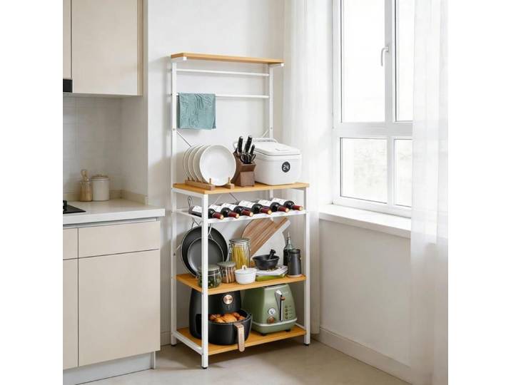 MIPAN - Étagère De Cuisine Multifonction Couleur Noyer Support Pour Bouteilles Et Porte-Torchons - Dimensions 59 × 38 × 142cm
