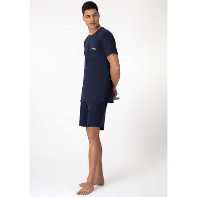 Pyjama FILA "MAN JERSEY PYJAMAS", Herren, Gr. M, blau (navy), Jersey, Obermaterial: 100% Baumwolle, bequem kurz, Rundhals, Homewear-Sets Pyjama, aus Baumwolle in Jersey-Qualität, sportlicher Stil