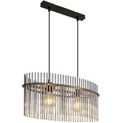 Hängeleuchte Rauchglas Pendelleuchte schwarz matt Wohnzimmerlampe Glasstäbe rauch, Metall, 2x E27 Fassung, LxBxH 60x23x140