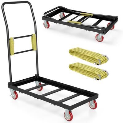 Costway 800 LBS Folding Hand Truck with Handle and 2 Elastic Ropes-Black