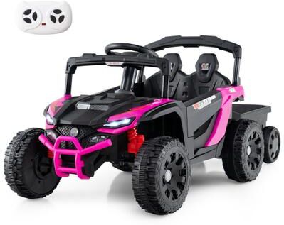 Costway 12V Battery Powered Ride On Tractor with Parent Remote Control-Black and Pink