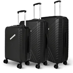 DELUKE 3tlg. Hartschalenkofferset mit Schloss KENDO ABS Material, Hartschalenkoffer mit Rollen Trolley Koffer Reisekoffer Reisekofferset Gepäck, Schwarz