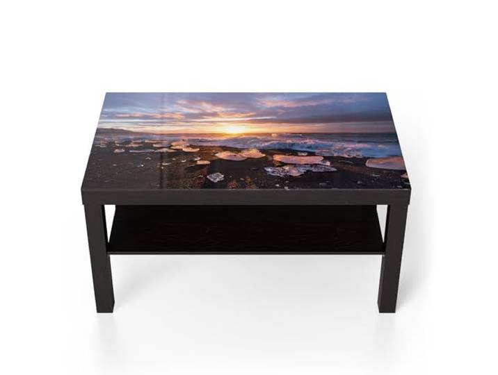 DEQORI Glastisch schwarz groß 90x50 cm Motiv Diamantstrand ausgefallener Beistelltisch aus Glas Hochglanz Couchtisch fürs Wohnzimmer moderner Couch Tisch mit Design