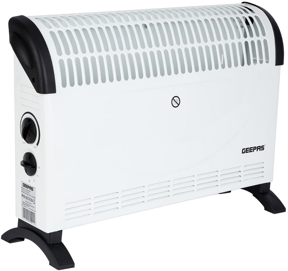 GEEPAS Convector Heater 2000W   Portable Free-Standing Electric Heater for Home with 3 Heat Settings   Variable Thermostat Quiet Operation Energy-Effi White;Black 33.5cm H X 52cm W X 10.7cm D