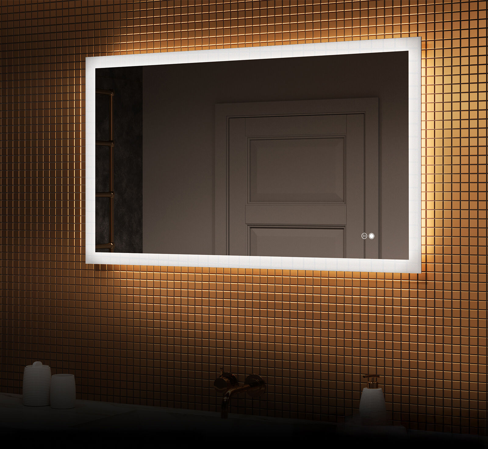 Artforma Obdélníkové zrcadlo do koupelny s LED osvětlením 120x70cm s Dual color, Vypínač dotykový, Topná rohož