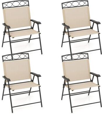 Costway Set of 4 Patio Folding Chairs Set Dining Chairs with Armrests-Beige