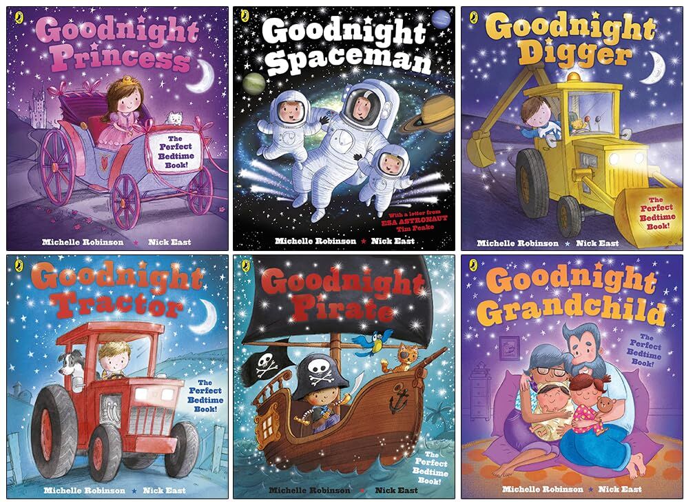 Puffin Goodnight Collection 6 Books Set by Michelle Robinson - Princess, Spaceman, Digger, Tractor, Pirate, Grandchild - Ages 3-7 - Paperback Bedtime Stories