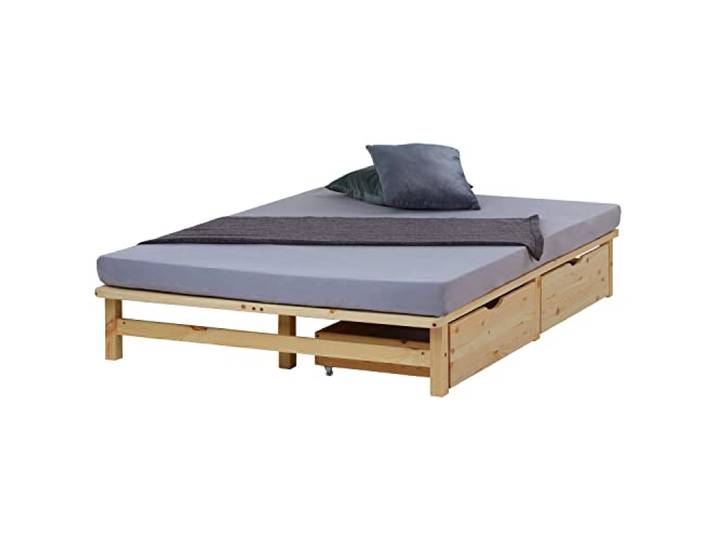 Homestyle4u Palettenbett 140x200 Kiefer Massivholz mit Schubladen