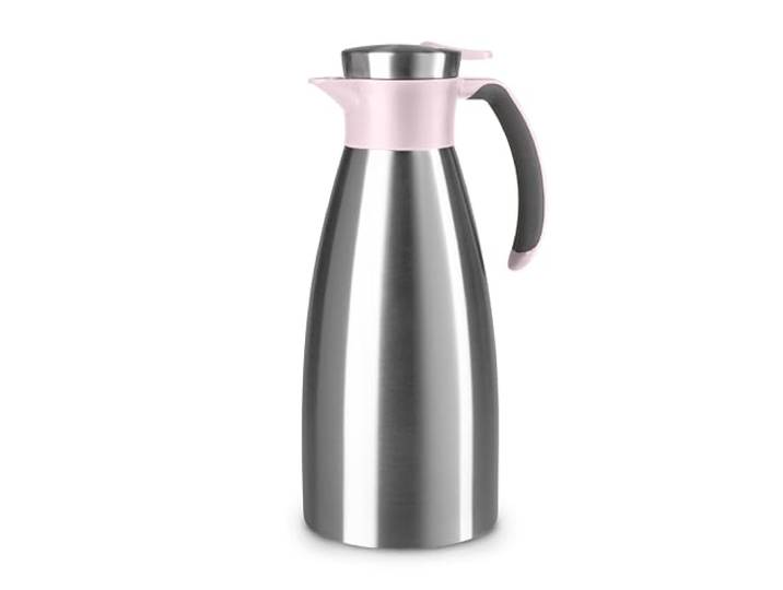 Emsa Soft Grip Isolierkanne, 1,5 Liter, Edelstahl, 12 Stunden heiß + 24 Stunden kalt, Auslaufsicher, Rutschfester Griff, Farbe Puderrosa N4120600