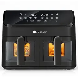Juskys Heißluftfritteuse 9 L Doppelkammer - 2 Körbe, 9 Programme, Smart Finish, beschichtet