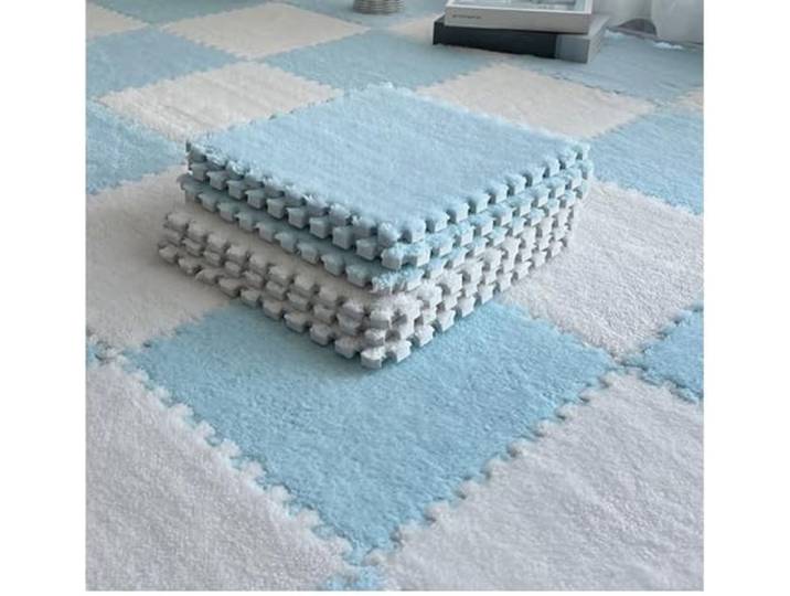 Schaumstoffmatten, Ineinandergreifende Plüsch-Puzzle-Schaum-Bodenmatten, 30 Stück, Mehrfarbig, x cm(White Blue)