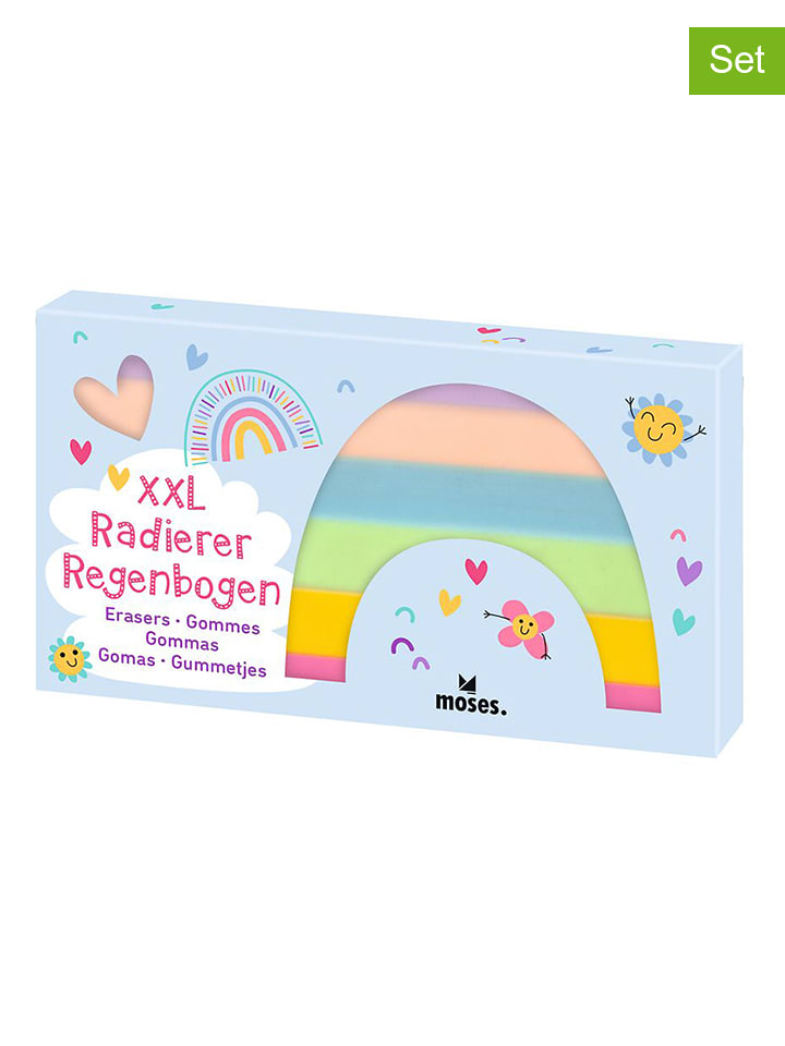 moses. 2er-Set: Radierer ''XXL Regenbogen'' in Bunt - (B)8,3 x (H)4,7 x (T)1,4 cm - onesize