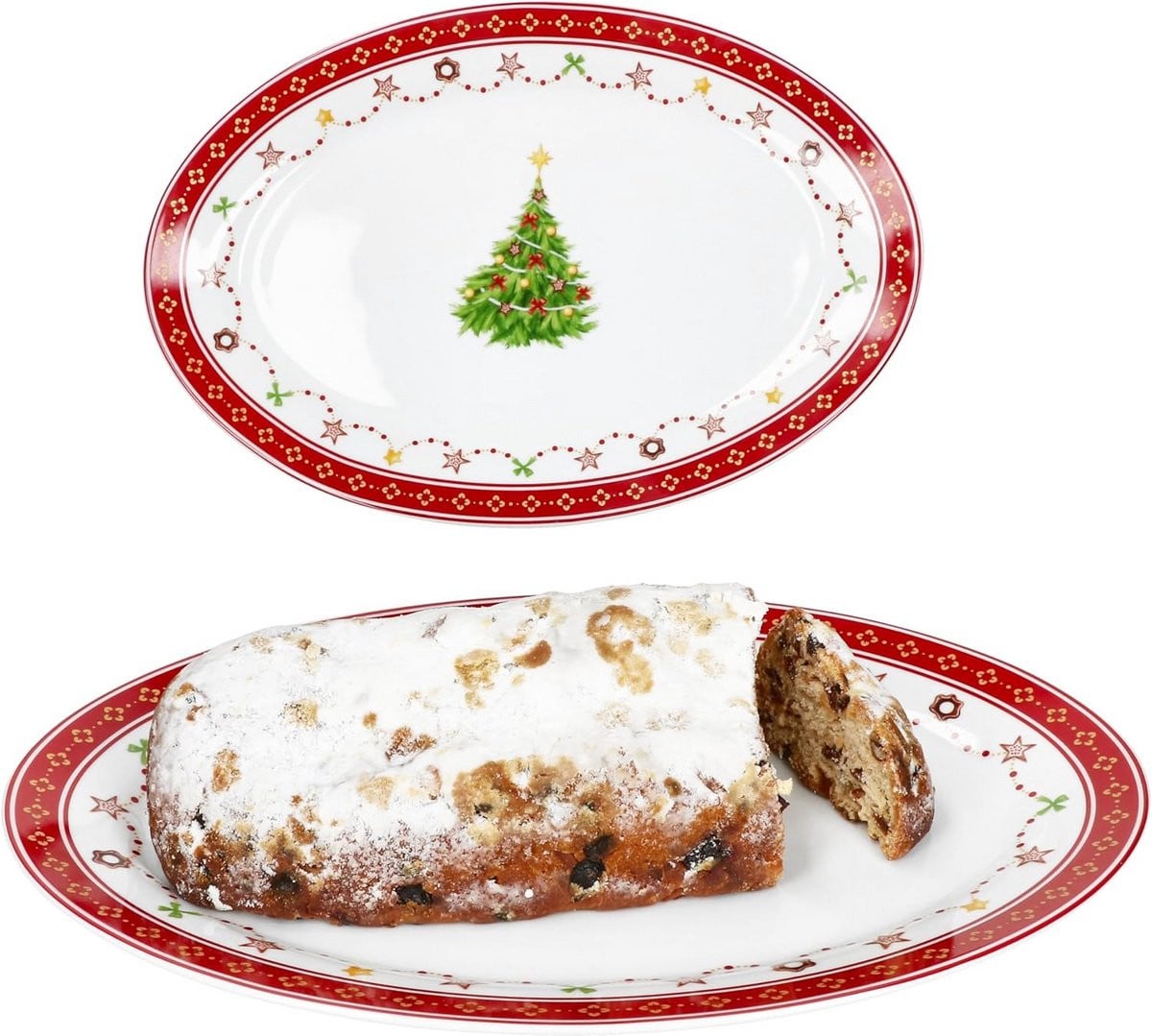 Ovale Porseleinen Serveerschaal met Kerstdecoratie voor Feestelijke Gerechten