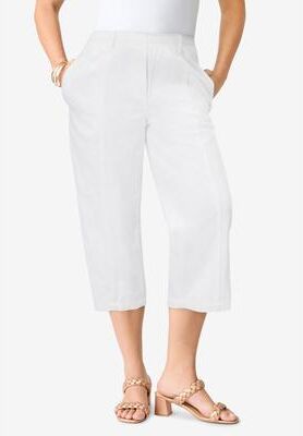 Plus Size Women's Plus Size Easy-Wear Straight Leg Capri by Roaman's in White Denim (Size 26 W)