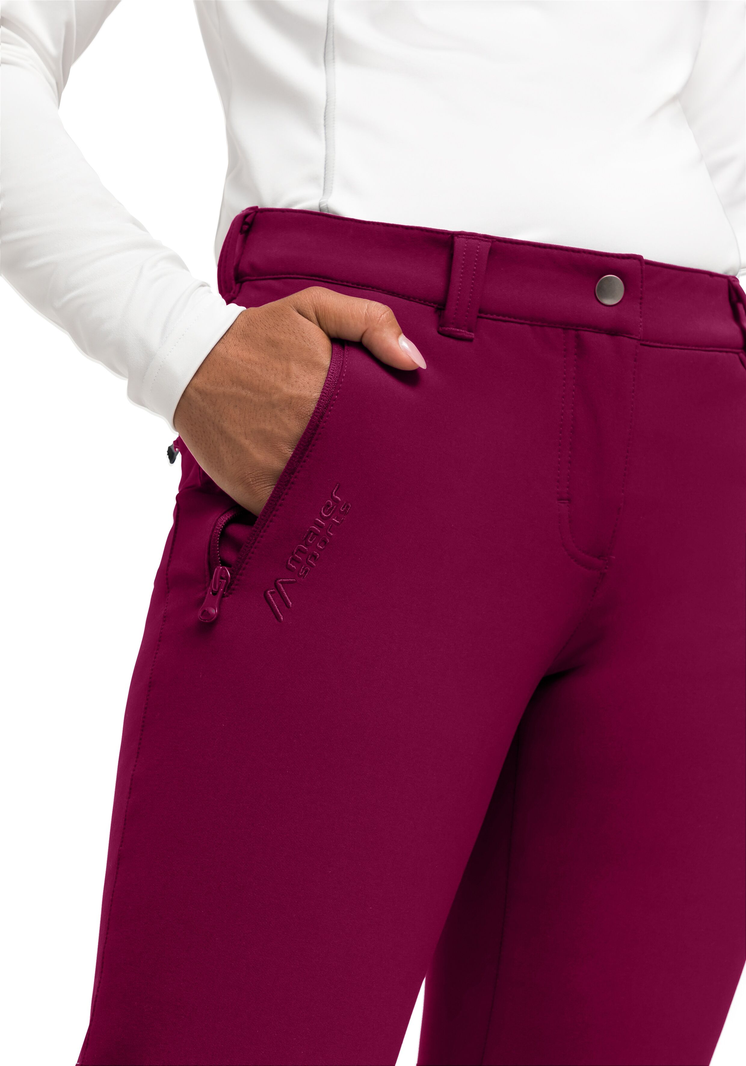Maier Sports "Helga slim" warme Damen Outdoorhose, robuste Wanderhose, Slim Fit magenta 40, Normalgrössen